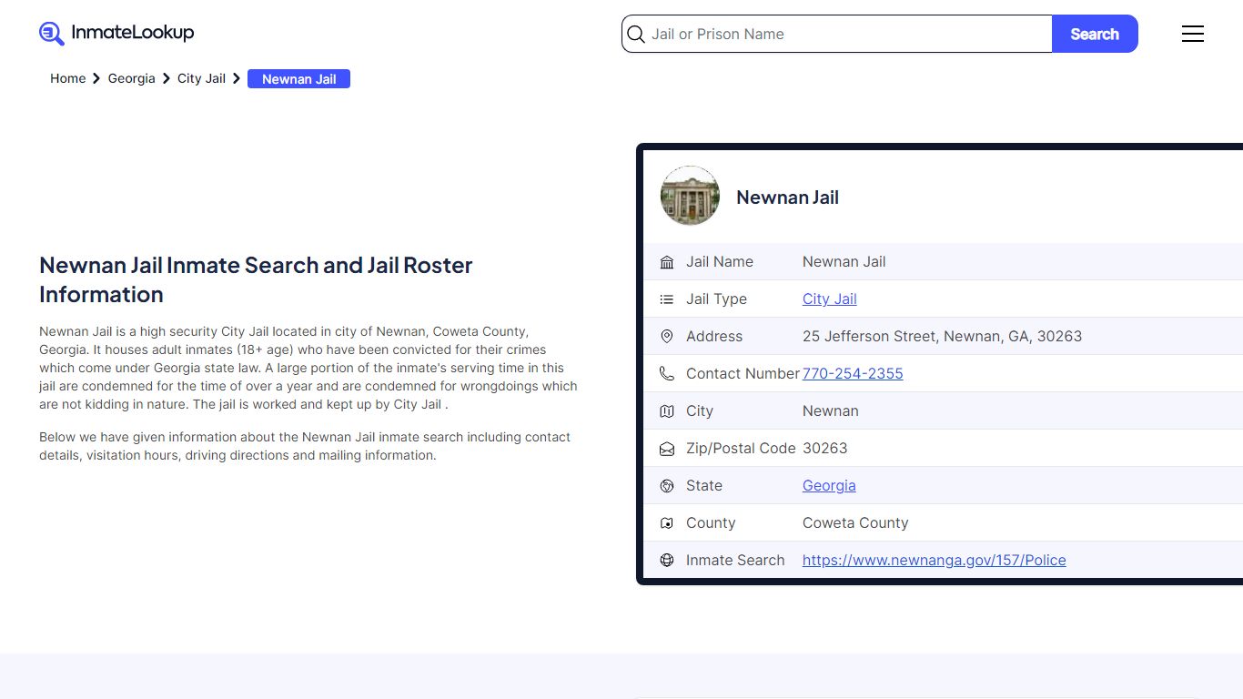 Newnan Jail (GA) Inmate Search Georgia - Inmate Lookup